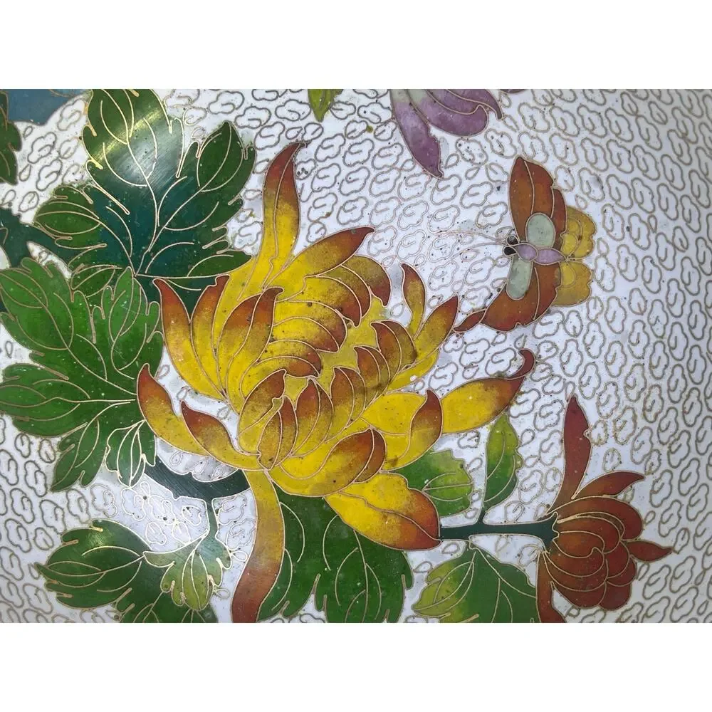 Chinese Mid 20th Century Cloisonne Enamel Bowl Vibrant Floral Designs-Exquisite